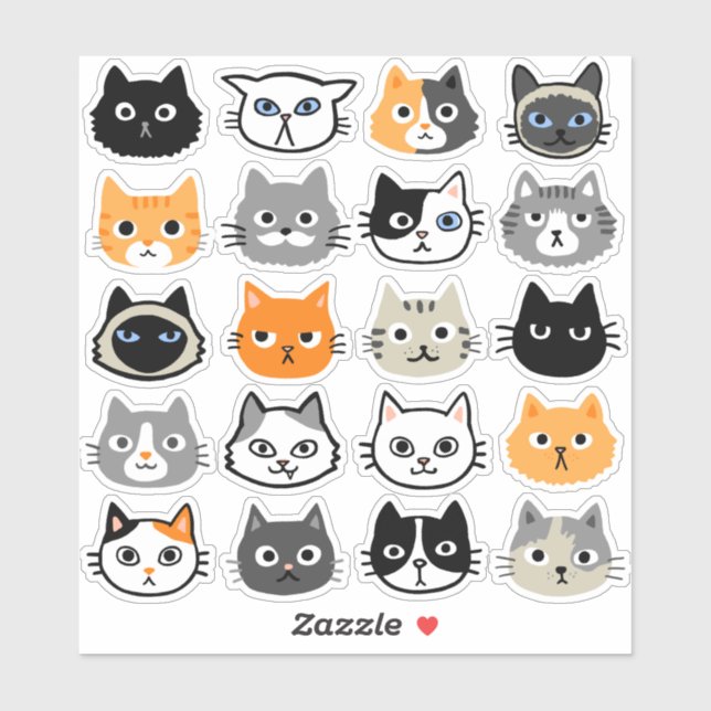 Sticker Faces de chat | Chats mignons, amusants et ennuyeu (Feuille)