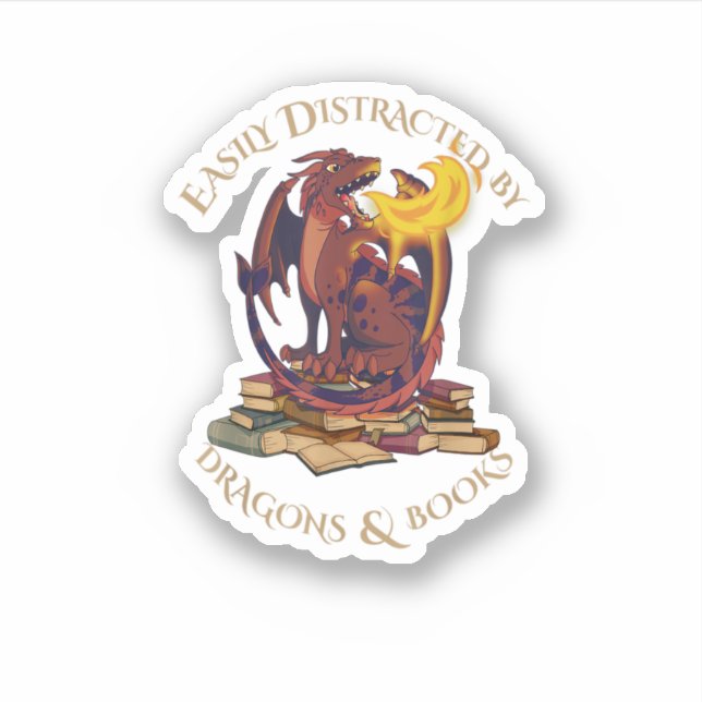 Sticker Facilement Distrait Par Dragons Et Livres Cadeaux  (Devant)