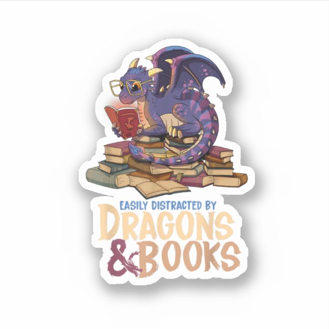 Sticker Facilement Distrait Par Dragons Et Livres Livre Dr (Devant)