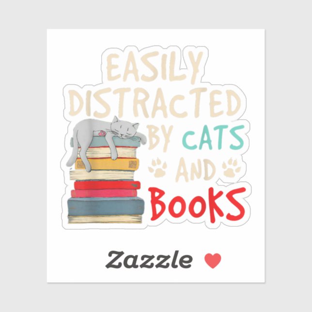 Sticker Facilement distrait par les chats et les livres -  (Feuille)