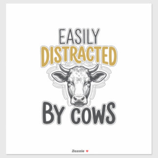 Sticker Facilement Distrait Par Les Vaches Drôle De T-Shir