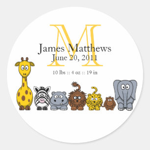 Sticker Faire-part de naissance garçon Jungle Anim