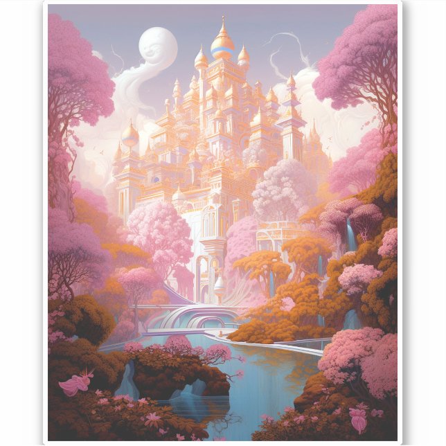 Sticker Fairy Tale Castle Rose White Gold Imaginaire Art (Devant)