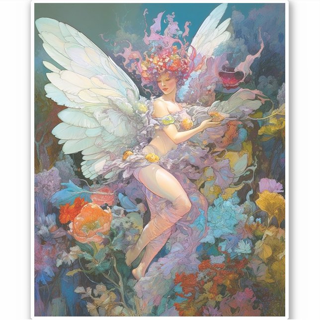 Sticker Fairy Woman in Flowers Imaginaire Art (Devant)