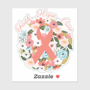 Sticker Faith Hope Cure Cancer du Sein Ruban & Flore