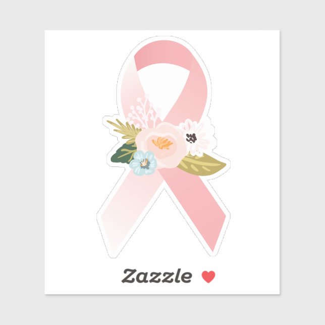 Sticker Faith Hope Cure Cancer du Sein Ruban & Flore (Feuille)