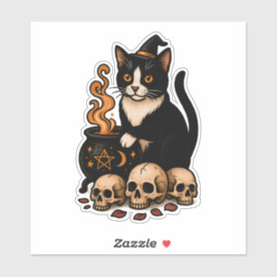 Sticker Familier de sorcière – Chat smoking et chaudron