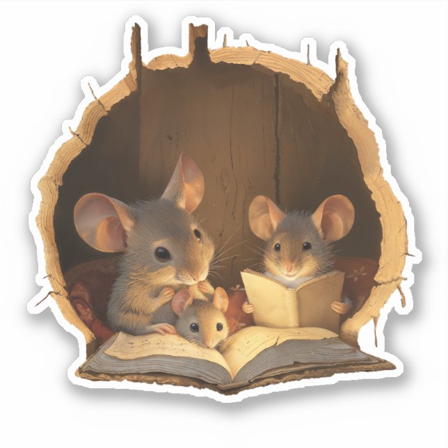 Sticker Famille de souris dans un trou de souris (Devant)