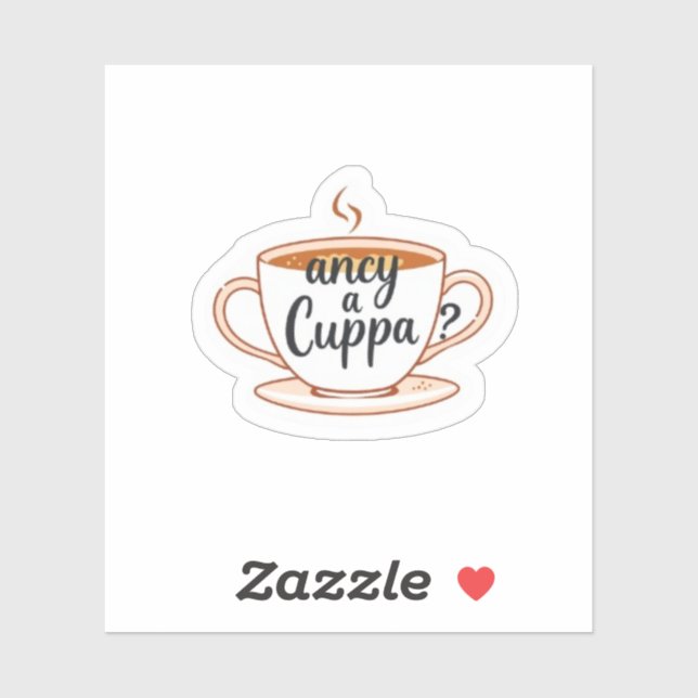 Sticker Fancy a Cuppa British Tea Lover Aesthetic (Feuille)