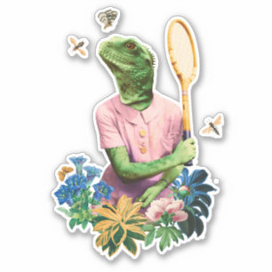 STICKER FANCY LIZARD ANIMAL JOUER AU TENNIS