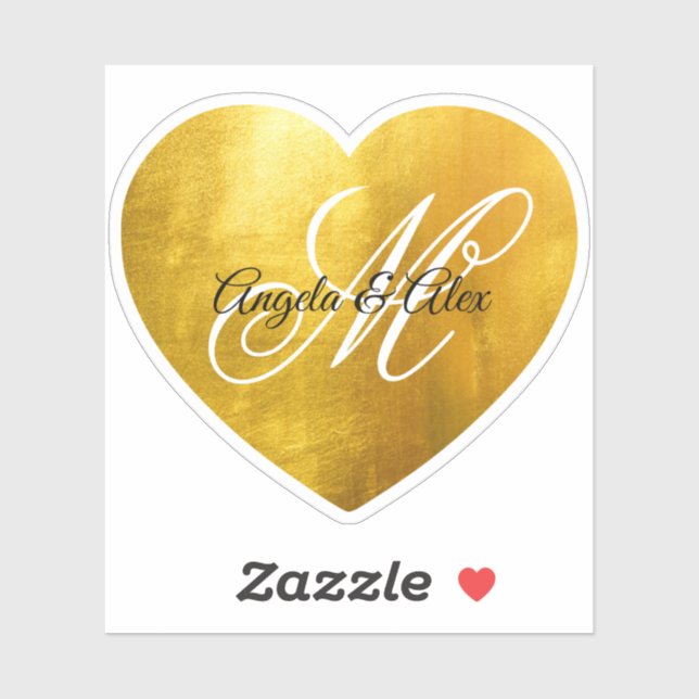 Sticker Fancy Monogramme Faux Jaune Gold Foil Coeur (Feuille)