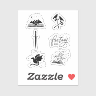 Sticker Fantasy reader collection with dagger dragon book