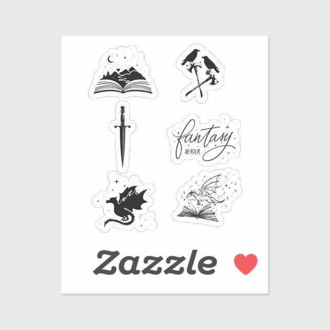Sticker Fantasy reader collection with dagger dragon book (Feuille)