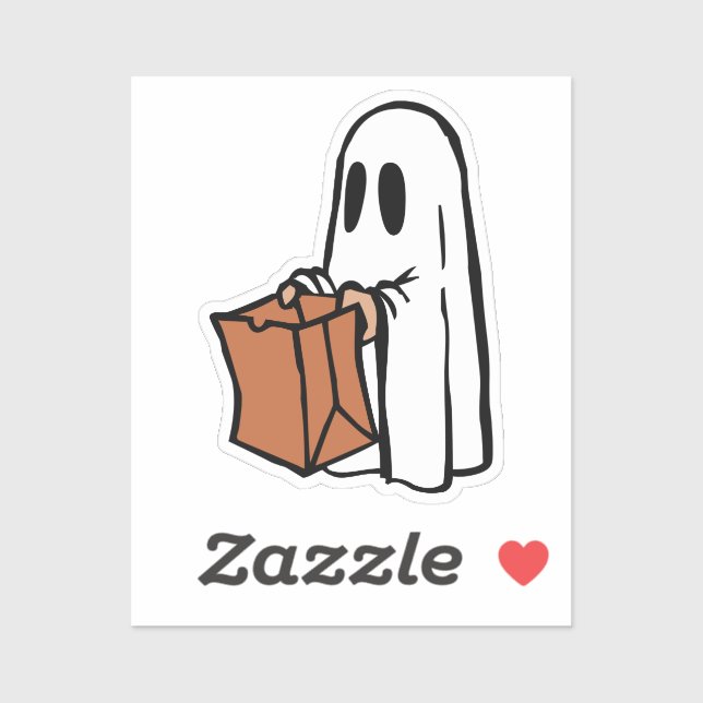 Sticker Fantôme avec Sac Trick ou Traiter Brownie (Feuille)