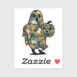 Sticker Fantôme de Camouflage tenant un citrouille