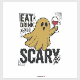 Sticker Fantôme d'Halloween Manger Boire Et Être Effrayant