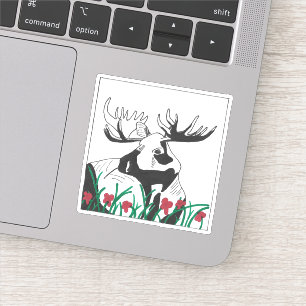 Sticker Faune Russe Bois Fleurs sauvages Moose