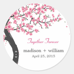 Sticker Faveur Fleur Cerise Rond