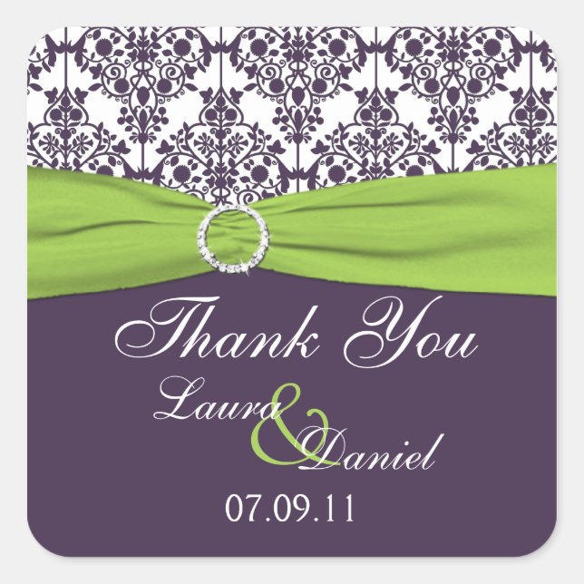 Sticker Faveur Lime et Purple Mariage damassé (Devant)