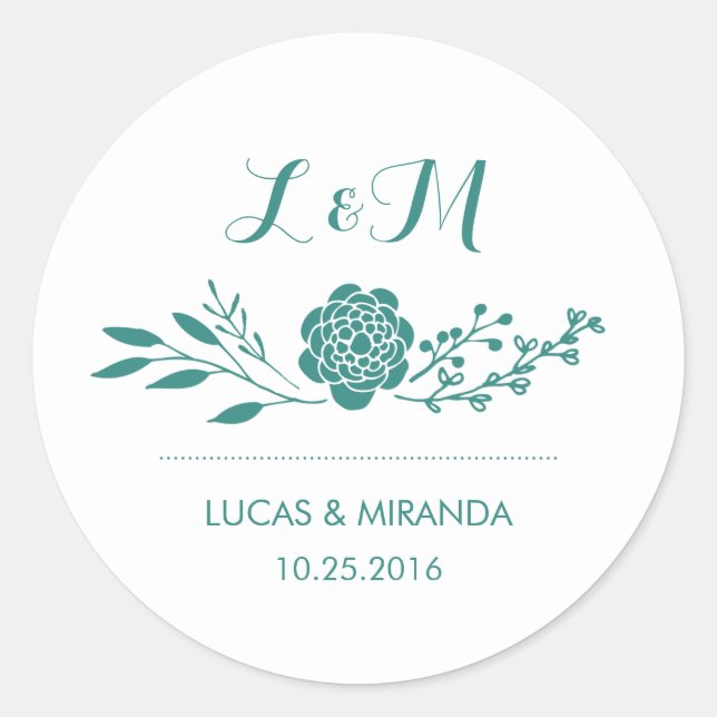 Sticker Favor Fleur turquoise et feuille de couron (Devant)