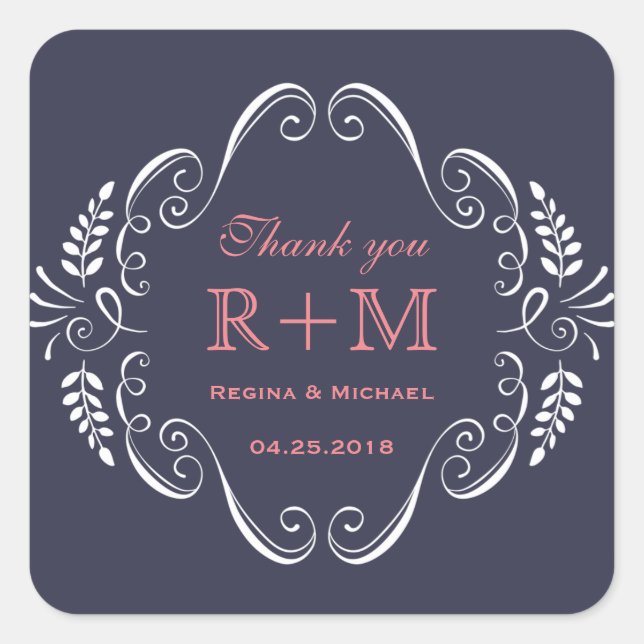 Sticker favori de mariage bleu floral de la marine (Devant)