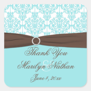 Sticker Favour Mariage damassé Brown, Bleu, Blanc