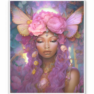 Sticker Fée noire Queen rose violet Imaginaire Art