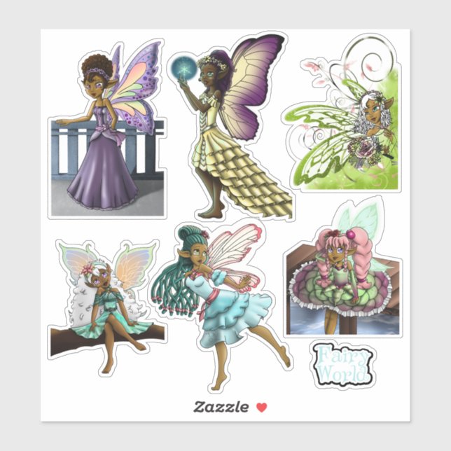 Sticker Fées africaines américaines mignonnes (Feuille)