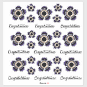 Sticker Félicitations Blue et Gold Fractal Art Floral