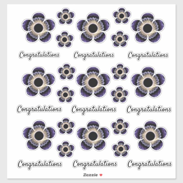 Sticker Félicitations Blue et Gold Fractal Art Floral (Feuille)