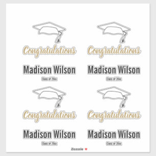 Sticker Félicitations Graduate Name Black White and Gold