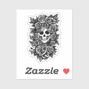 Sticker Female Skull Roses Goth Original ink drawing Art