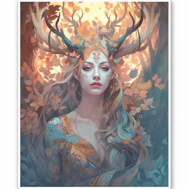 Sticker Femme Avec Antlers Imaginaire Art (Devant)