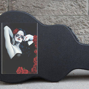 Sticker Femme Crâne de Sucre Gothique Portrait aux Roses N