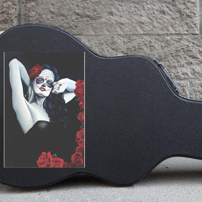Sticker Femme Crâne de Sucre Gothique Portrait aux Roses N (Créateur téléchargé)