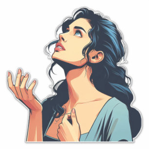 Sticker Femme En train de parler à Dieu illustration art