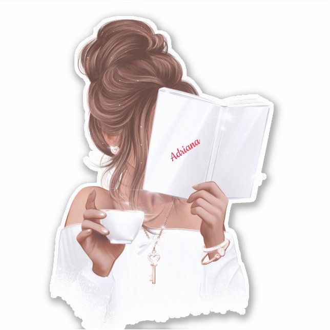 Sticker Femme Lecture d'un livre Café Mode tendance person (Devant)