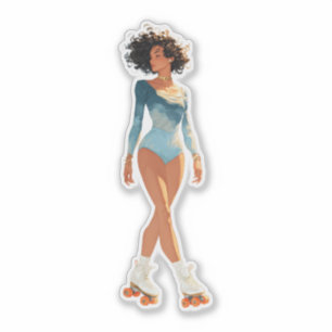 Sticker Femme mignonne en patins à roulettes avec un bodys