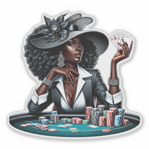 Sticker Femme noire Jeux Casino Cartes Poker Chips Art