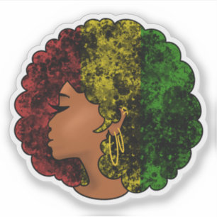 Sticker Femme noire rasta afro rouge jaune vert