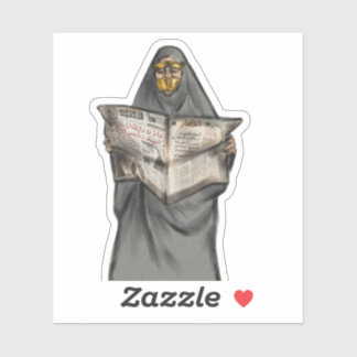 Sticker femme saoudienne lisant l'autocollant de presse