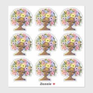 Sticker Femmes afro-américaines avec des fleurs dans les c