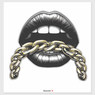 Sticker femmes lèvres bouche avec illustration de chaîne d