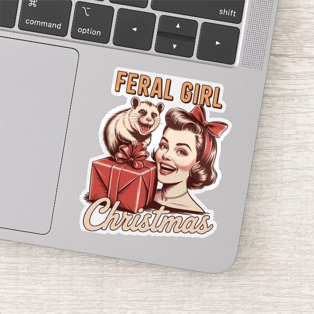 Sticker Feral Girl Noël Opossum Xmas Trashy Retro (Détail)