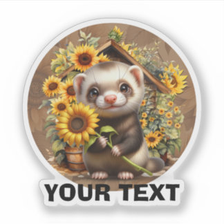 Sticker Ferret adorable avec tournesol personnalisable.