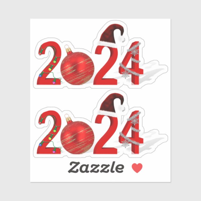 Sticker Festive 2024 Red Joyeux Noël Nouvel An (Feuille)