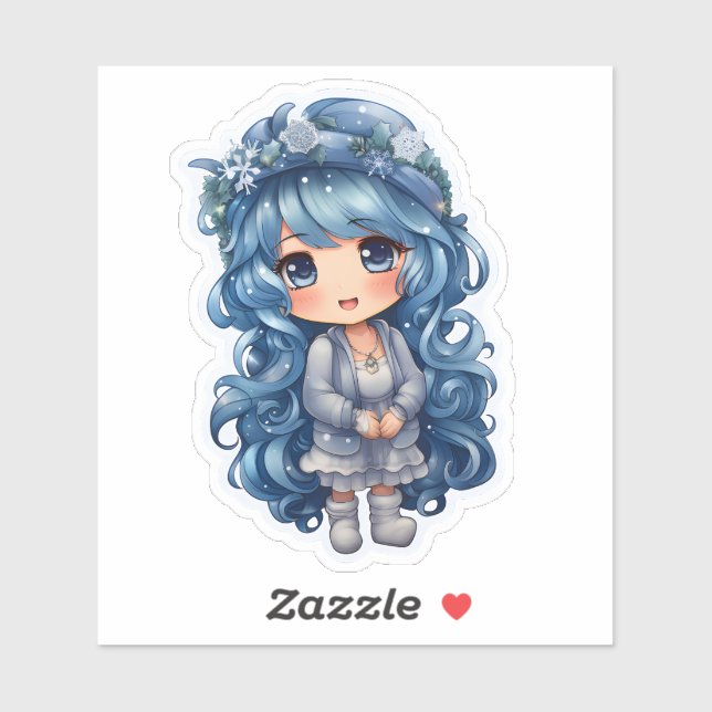 Sticker Festive Blue Character Celebrates Christmas (Feuille)