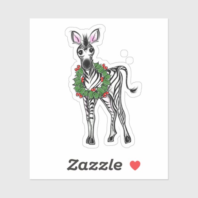 Sticker Festive Fête Zebra illustration, Holly wreath (Feuille)