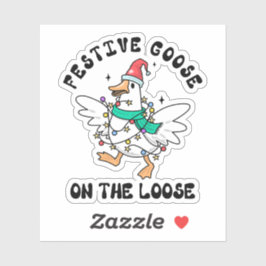 Sticker  Festive Goose on the Loose Cute Christmas