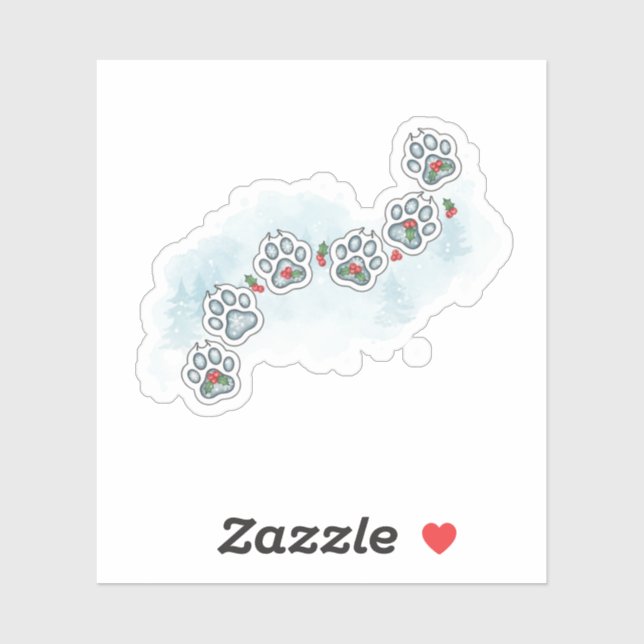 Sticker Festive Paw Prints Christmas Holly & Snowflake  (Feuille)